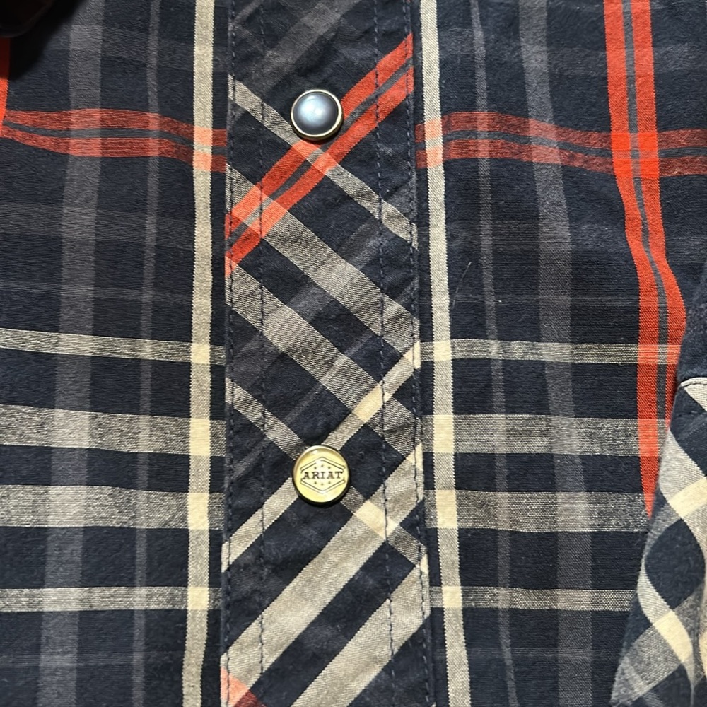 Ariat Pearl Snap Retro Fit Red Long Sleeve Shirt‎ Men's Size XXL Navy/red - Picture 2 of 7